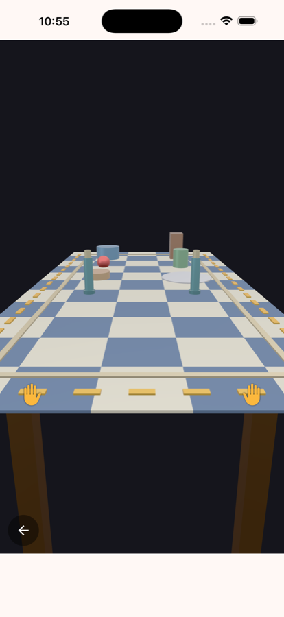 The table just before a pull, with the grabbable edge marked by a dashed outline and two hand icons